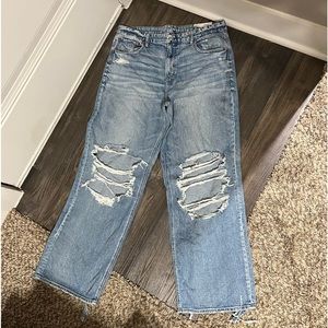 AE curvy super high-rise baggy straight indigo wash w stretch size 18 LONG